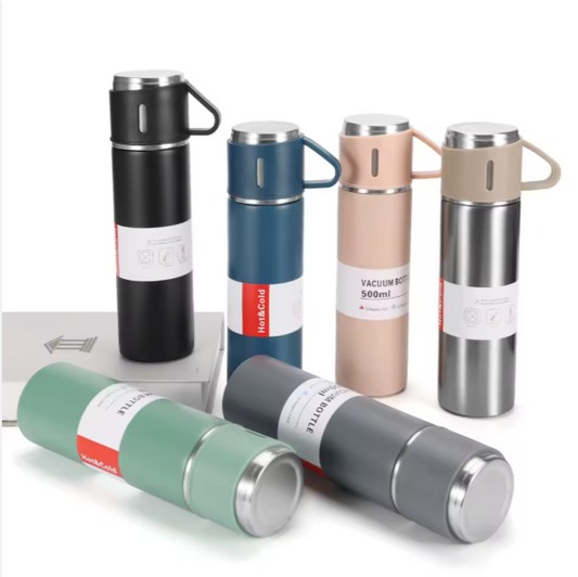 Thermos Inox 500ml – Gobelet Isotherme Portable avec Tasse Cadeau Incluse